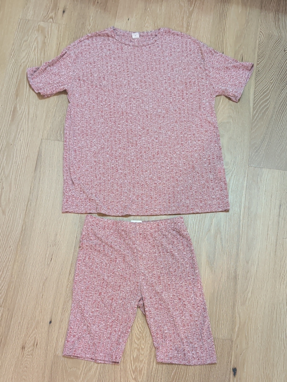 SHEIN Pink Marled Knit Short Sleeve Set